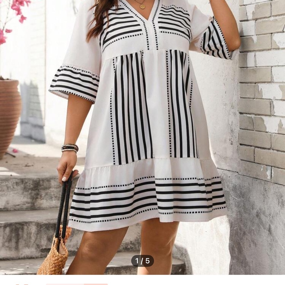 Chic Black and White Striped Dress